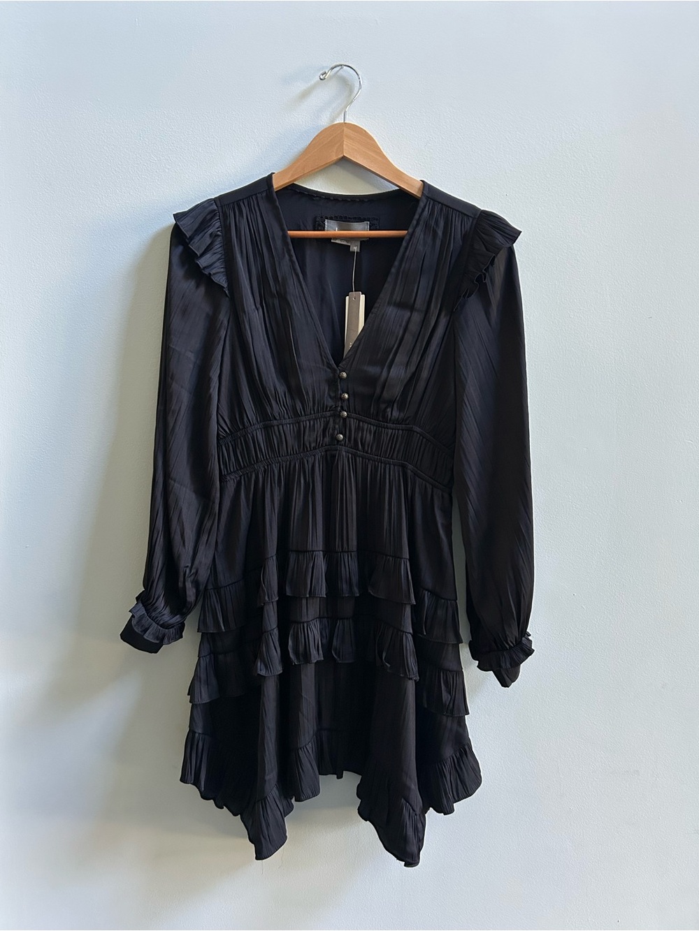 NWT Anthropologie, Size XS Tiered Ruffled Black Mini Dress - Picture 4 of 12